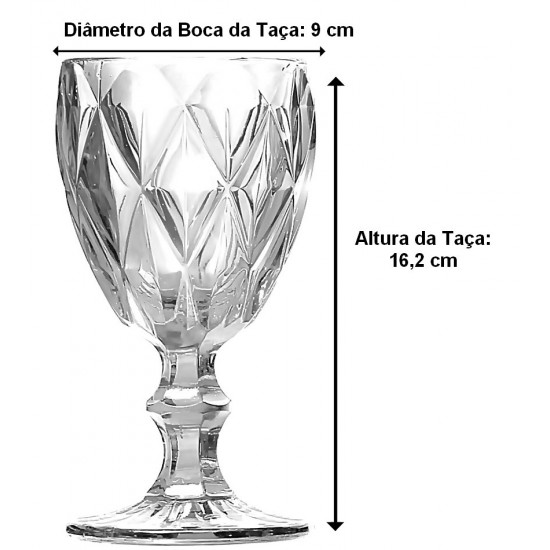 Taça 330ml Diamante Transparente em Vidro Class Home